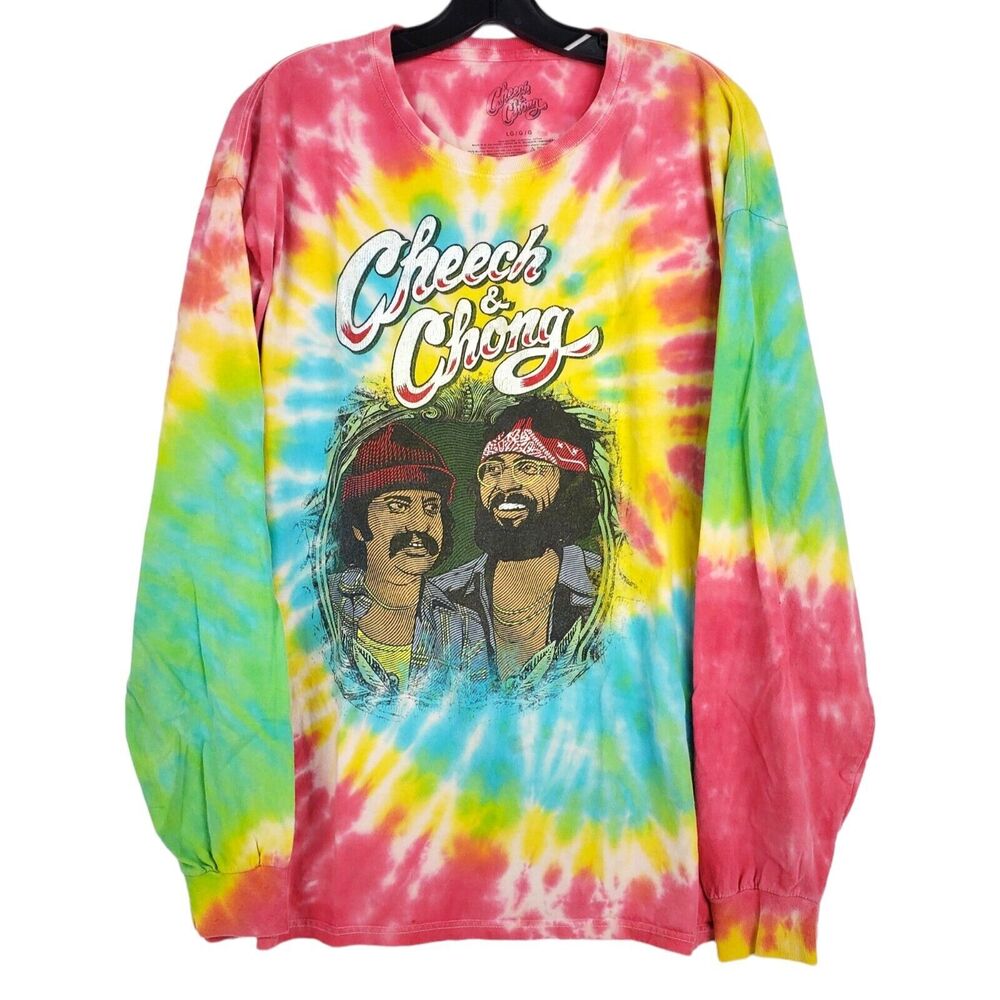 CHEECH & CHONG Shirt Adult Large Multicolor Tie Dye Spell Out Long Sleeve Smoke